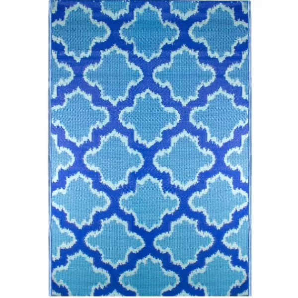 Outdoor Rugs-Kirkland's Home Cerulean Quatrefoil Outdoor Area Rug, 4X6 Blue/White