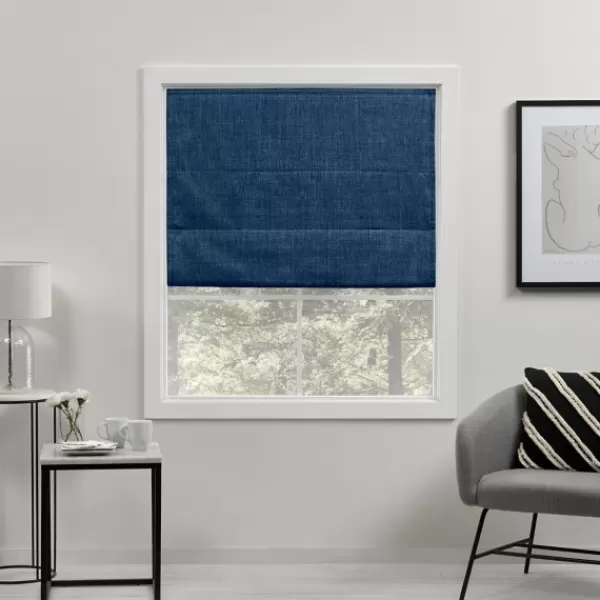 Curtains & Drapes-Kirkland's Home Chambray Blackout Roman Shade, 31 In. Blue