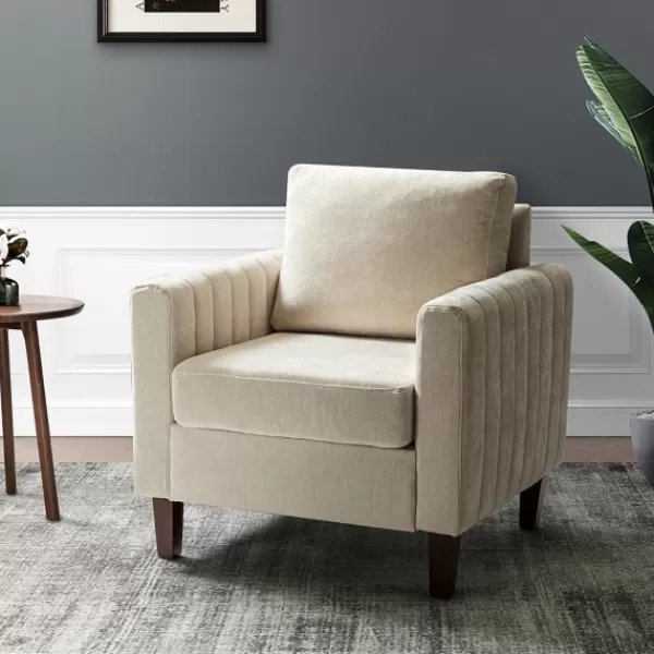 Accent Chairs-Kirkland's Home Channel Tufted Velvet Club Accent Chair Ivory