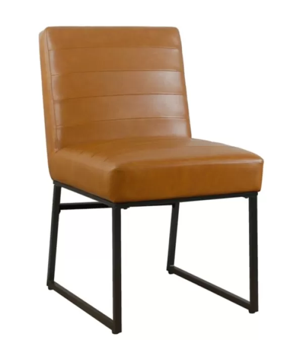 Dining Chairs-Kirkland's Home Channeled Carmel Leather Dining Chair Brown