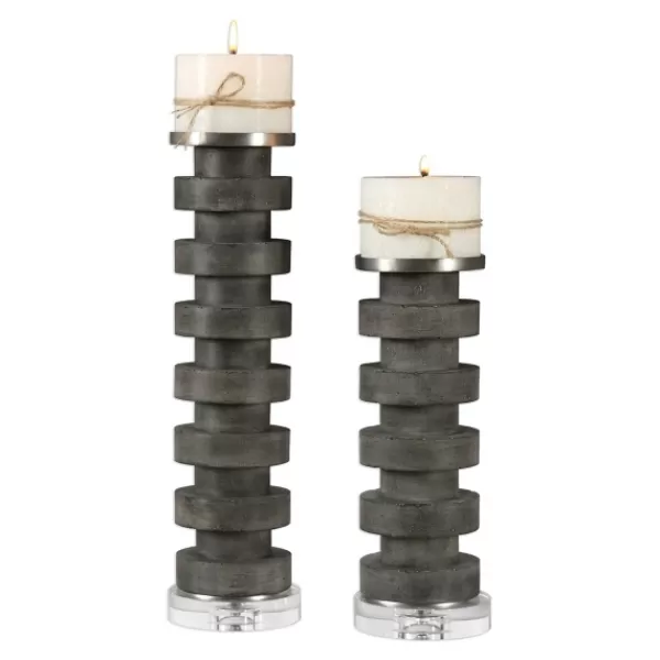 Candle Holders-Kirkland's Home Charcoal Concrete 2-Pc. Candle Holder Set Black/White