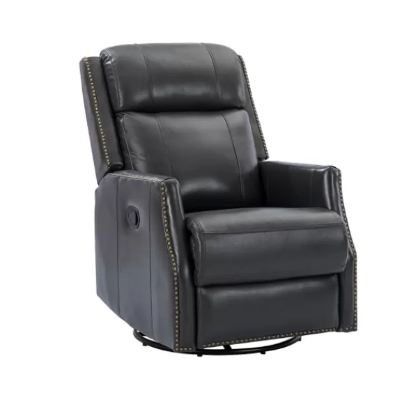 Accent Chairs-Kirkland's Home Charcoal Genuine Leather Swivel Recliner Black