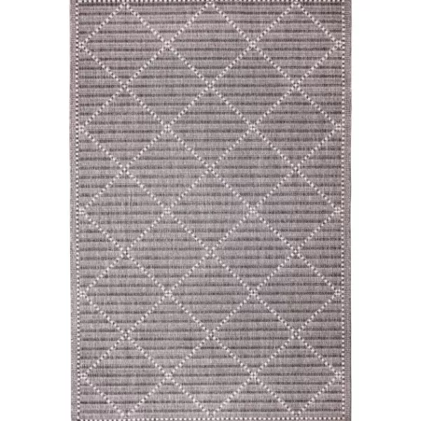 Outdoor Rugs-Kirkland's Home Charcoal Geo Lattice Outdoor Area Rug, 4X7 Gray