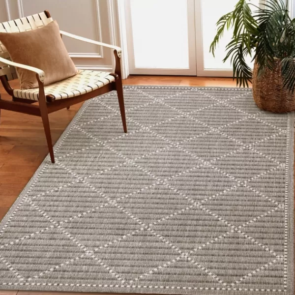 Outdoor Rugs-Kirkland's Home Charcoal Geo Lattice Outdoor Area Rug, 4X7 Gray