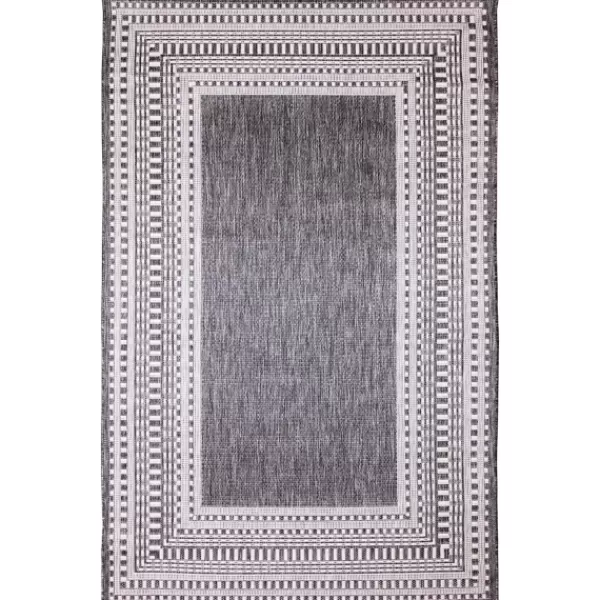 Outdoor Rugs-Kirkland's Home Charcoal Linear Macy Indoor/Outdoor Area Rug, 4X7 Black