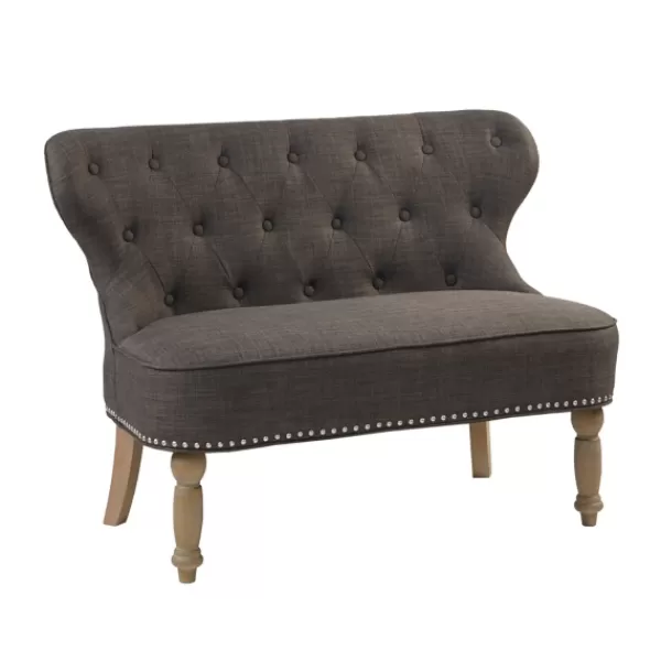 Sofas & Loveseats-Kirkland's Home Charcoal Tufted Upholstered Settee Gray