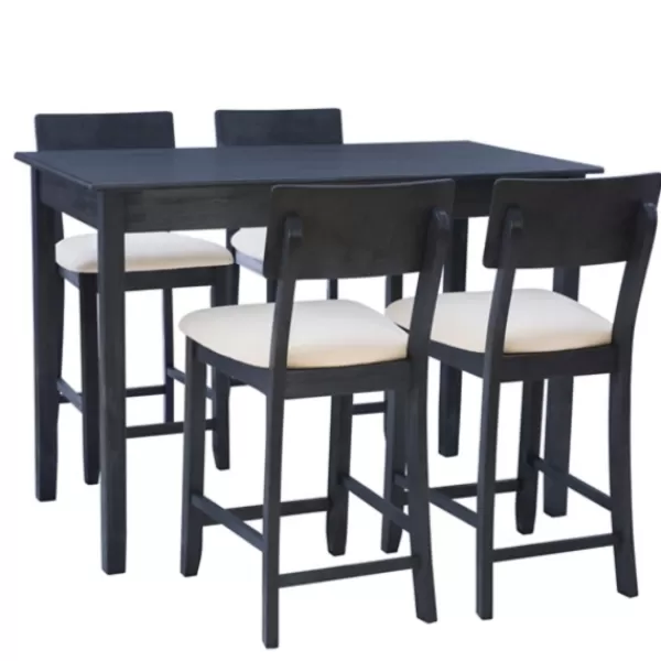 Dining Sets-Kirkland's Home Charcoal Wood Upholstered 5-Pc. Dining Set Gray