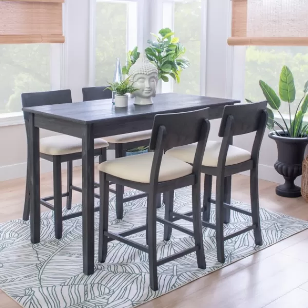 Dining Sets-Kirkland's Home Charcoal Wood Upholstered 5-Pc. Dining Set Gray