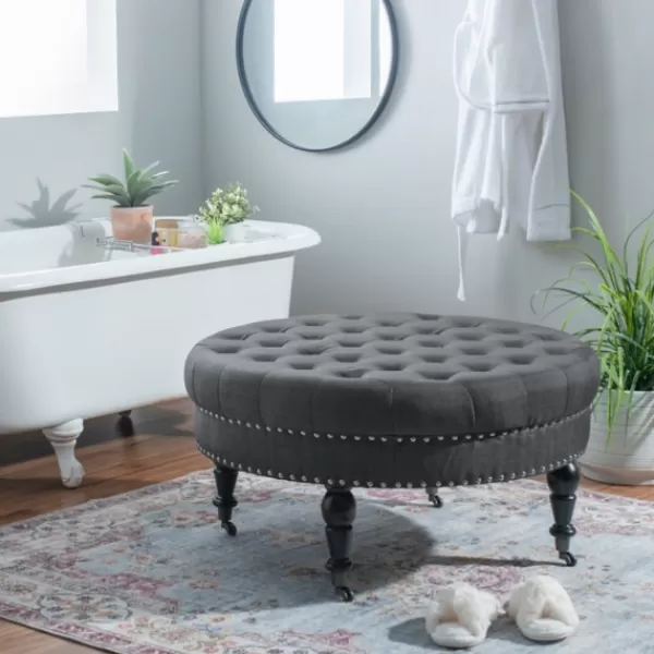 Benches & Ottomans-Kirkland's Home Charlotte Tufted Round Charcoal Ottoman Gray