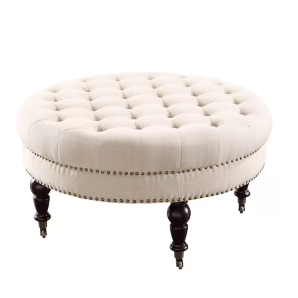 Benches & Ottomans-Kirkland's Home Charlotte Tufted Round Natural Ottoman White