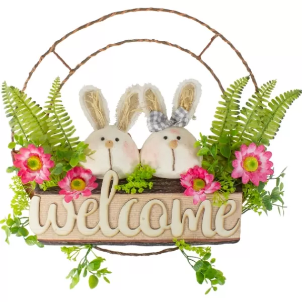 Wreaths-Kirkland's Home Cheerful Bunny Welcome Easter Wreath White/Green/Pink