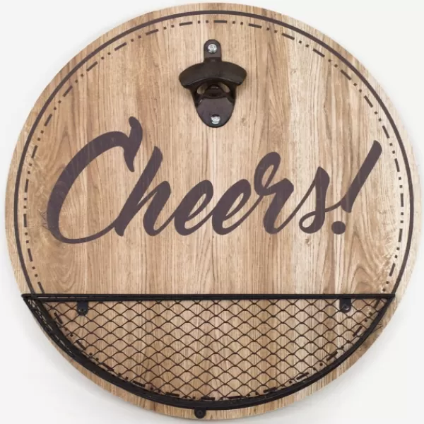 Wall Quotes & Signs-Kirkland's Home Cheers Bottle Opener Cap Catcher Wall Decoration Brown/Black/Tan