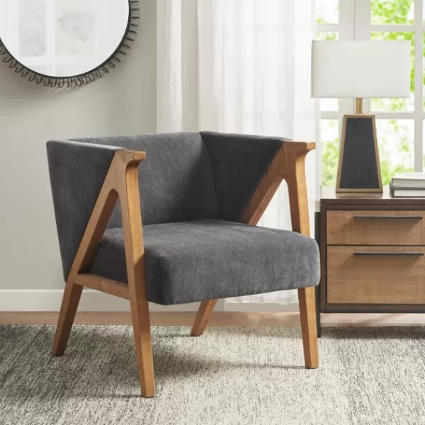 Accent Chairs-Kirkland's Home Chenille Geometric Frame Accent Chair Black