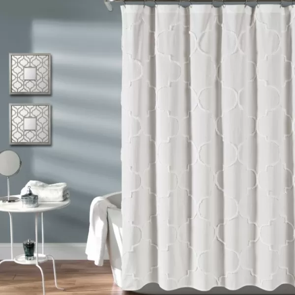 Shower Curtains-Kirkland's Home Chenille Trellis Shower Curtain White