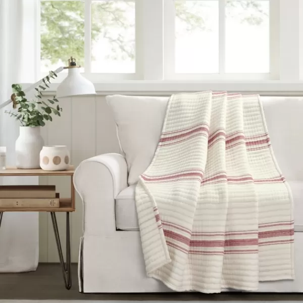 Blankets & Throws-Kirkland's Home Cherry Red Pick Stitch Stripe Decorative Throw Red/White