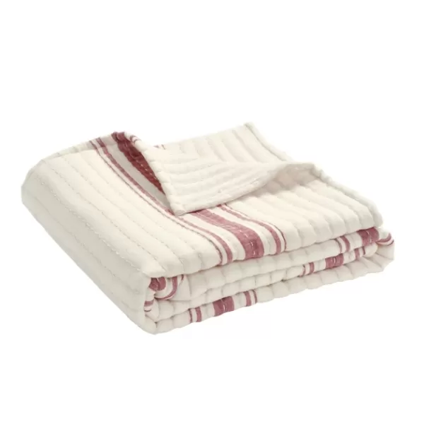 Blankets & Throws-Kirkland's Home Cherry Red Pick Stitch Stripe Decorative Throw Red/White