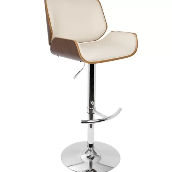 Bar Stools & Counter Height Stools-Kirkland's Home Cherry Wood And Cream Leather Vintage Barstool White