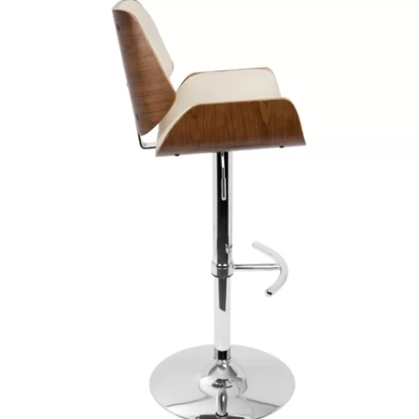 Bar Stools & Counter Height Stools-Kirkland's Home Cherry Wood And Cream Leather Vintage Barstool White