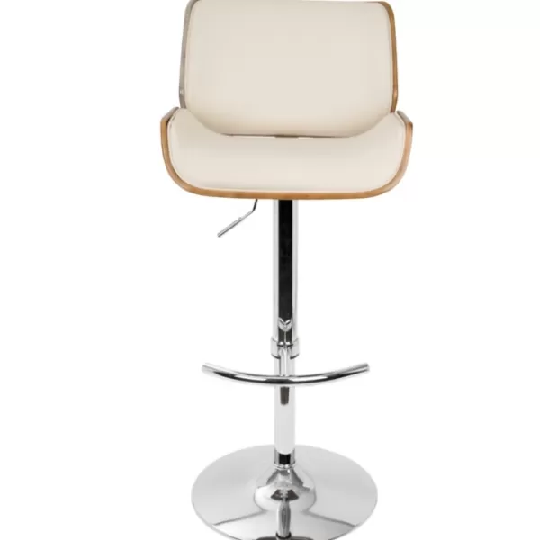 Bar Stools & Counter Height Stools-Kirkland's Home Cherry Wood And Cream Leather Vintage Barstool White