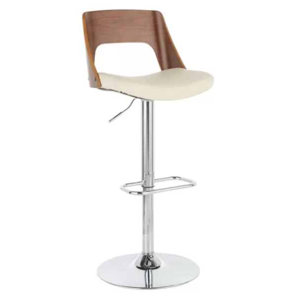 Bar Stools & Counter Height Stools-Kirkland's Home Cherry Wood And Leather Swivel Bar Stool Ivory