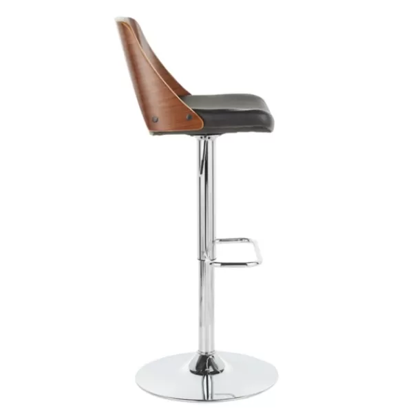 Bar Stools & Counter Height Stools-Kirkland's Home Cherry Wood And Leather Swivel Bar Stool Black