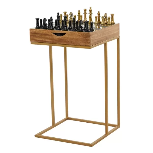 Accent & End Tables-Kirkland's Home Chess Top Wood C-Frame Accent Table Brown