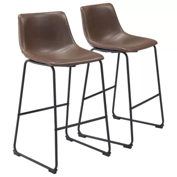 Bar Stools & Counter Height Stools-Kirkland's Home Chestnut Faux Leather Sloped Bar Stools, Set Of 2 Brown