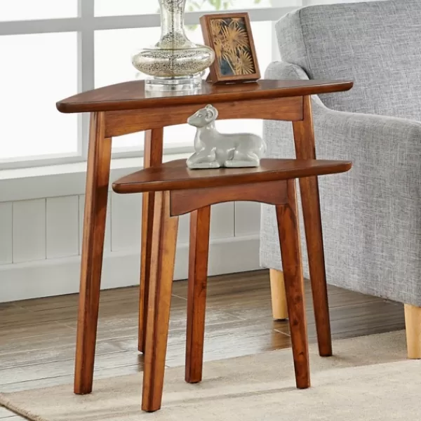 Accent & End Tables-Kirkland's Home Chestnut Wood Triangular Accent Tables, Set Of 2 Brown