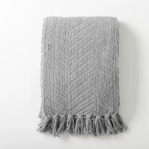 Blankets & Throws-Kirkland's Home Chevron Chenille Knit Throw Gray