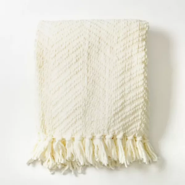 Blankets & Throws-Kirkland's Home Chevron Chenille Knit Throw Ivory