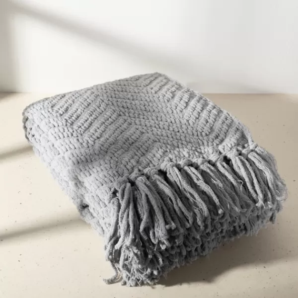 Blankets & Throws-Kirkland's Home Chevron Chenille Knit Throw Gray