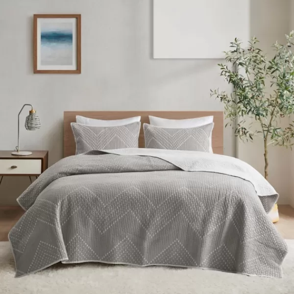 Bedspreads & Coverlets-Kirkland's Home Chevron Full/Queen 3-Pc. Coverlet Set Gray