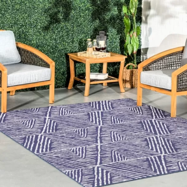 Outdoor Rugs-Kirkland's Home Chevron Indoor/Outdoor Area Rug, 5X8 Blue