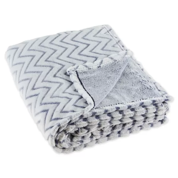 Blankets & Throws-Kirkland's Home Chevron Plush Throw Blue