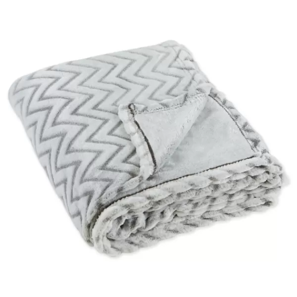 Blankets & Throws-Kirkland's Home Chevron Plush Throw Gray