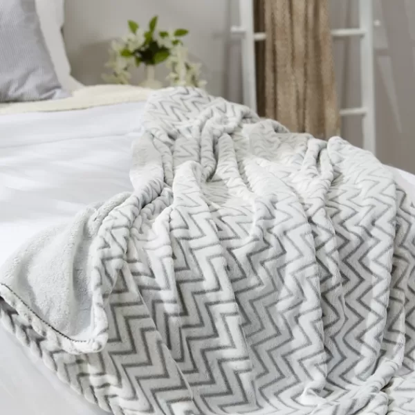 Blankets & Throws-Kirkland's Home Chevron Plush Throw Gray