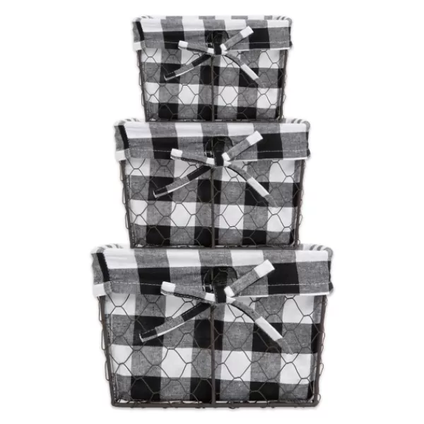 Baskets & Boxes-Kirkland's Home Chicken Wire And Buffalo Check Baskets, Set Of 3 Black/White