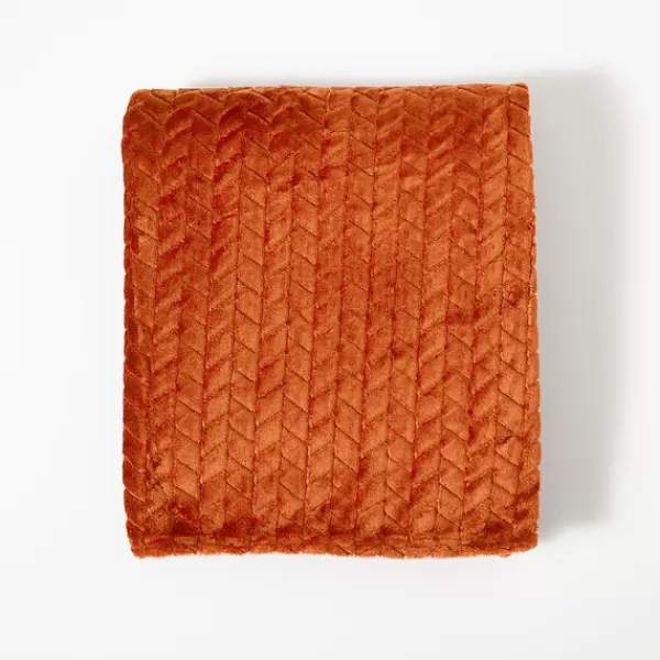 Blankets & Throws-Kirkland's Home Chili Heavenly Herringbone Plush Throw Orange