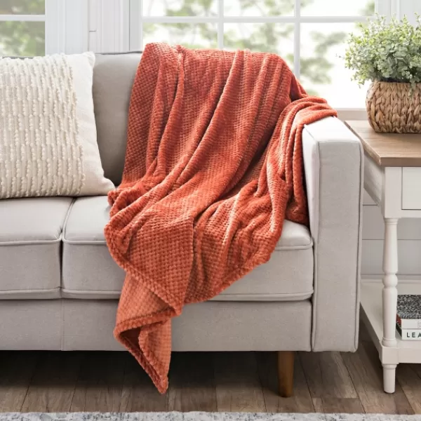 Blankets & Throws-Kirkland's Home Chili Red Heavenly Bubble Throw Orange