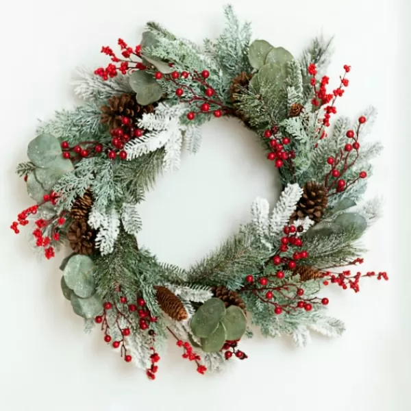 Wreaths-Kirkland's Home Chilled Eucalyptus And Pineberry Wreath Green/Red/White