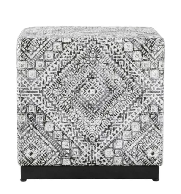 Benches & Ottomans-Kirkland's Home Chinle Velvet Cube Ottoman Black/White