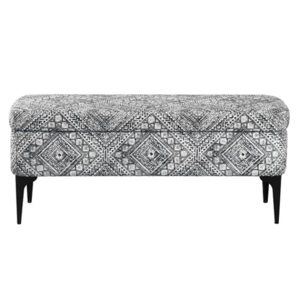 Benches & Ottomans-Kirkland's Home Chinle Velvet Storage Bench Black/White