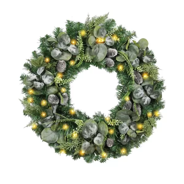 Wreaths-Kirkland's Home Christmas Eucalyptus Pine Mix Pre-Lit Wreath Green