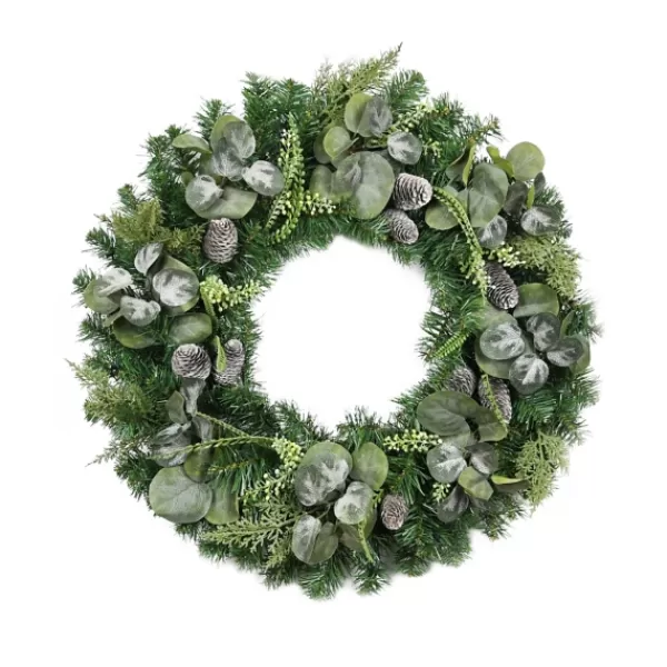 Wreaths-Kirkland's Home Christmas Eucalyptus Pine Mix Pre-Lit Wreath Green