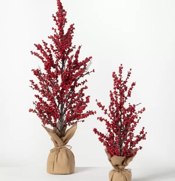 Trees & Topiaries-Kirkland's Home Christmas Red Berry Burlap Trees, Set Of 2 Red/Brown