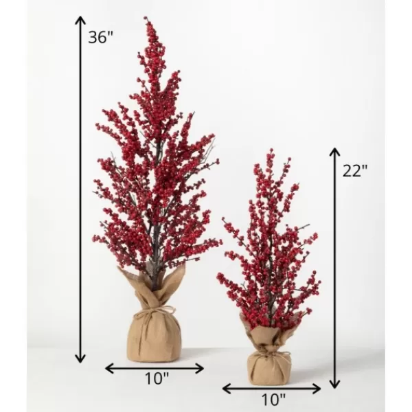 Trees & Topiaries-Kirkland's Home Christmas Red Berry Burlap Trees, Set Of 2 Red/Brown