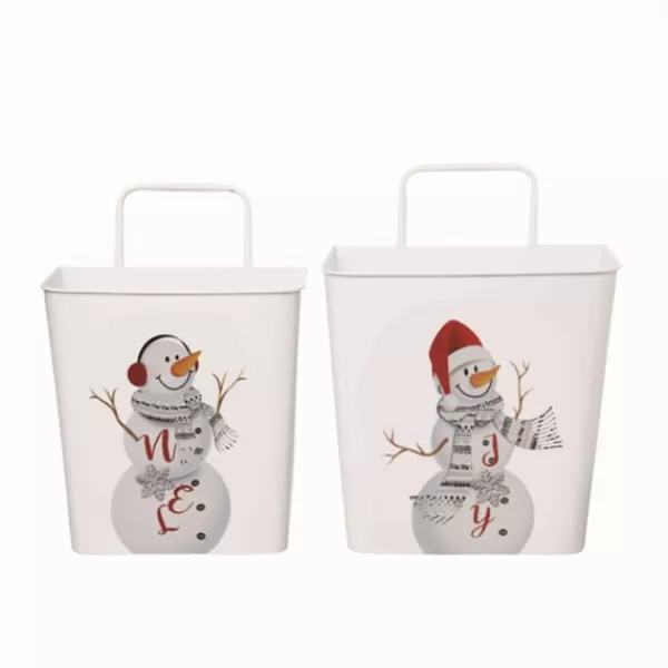 Baskets & Boxes-Kirkland's Home Christmas Snowman 2-Pc. Hanging Basket Set White/Red