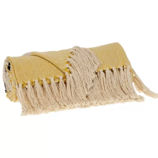 Blankets & Throws-Kirkland's Home Chunky Stitch Cotton Throw Yellow