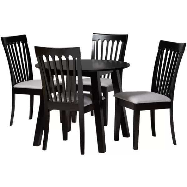 Dining Sets-Kirkland's Home Classic Black Round Wood 5-Pc. Dining Set Gray