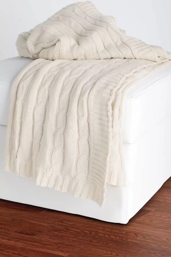 Blankets & Throws-Kirkland's Home Classic Cable Knit Stitch Throw Blanket Ivory